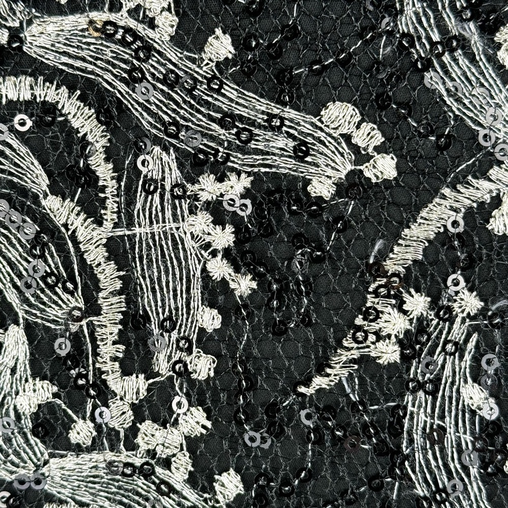 SW3 Bespoke Black Sleeveless Sheath Dress Sequins Floral Embroidery Medium Party - Picture 7 of 9